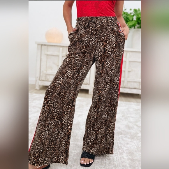 Jade By Jane Pants - Boutique Leopard Print Wide Leg Pants with Red Accent, NWT